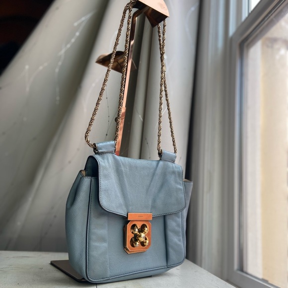 Chloe Mini-Elsie Bag in Light Blue with Turn Lock Clasp Crossbody Shoulder Purse - Picture 3 of 12